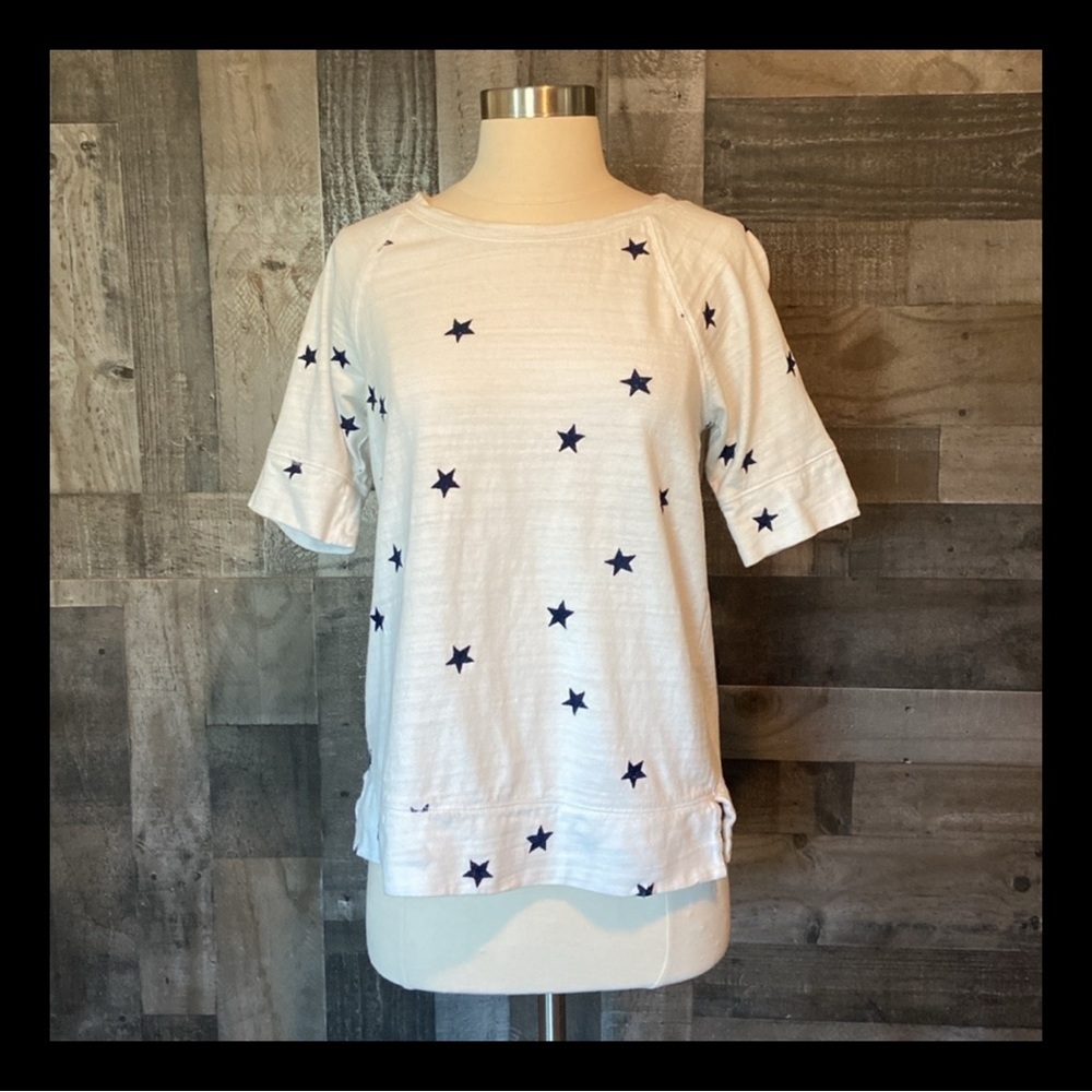 LOFT 3/4 sleeve top small white blue stars preppy patriotic 4th of July summer